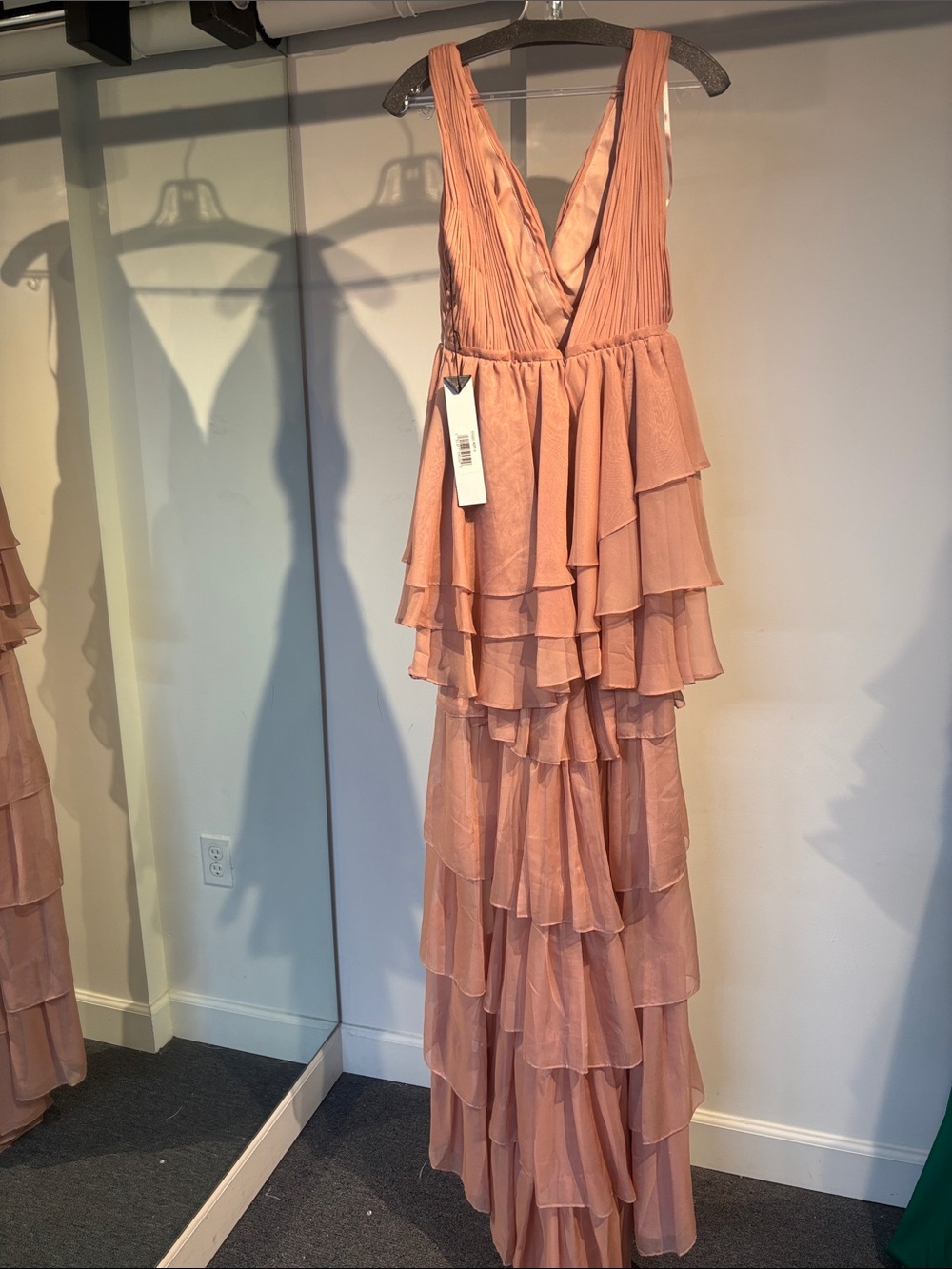 Ieena for Mac Duggal 55320 Rose Pink Ruffled High-Low V-Neck Dress - Picture 5 of 12